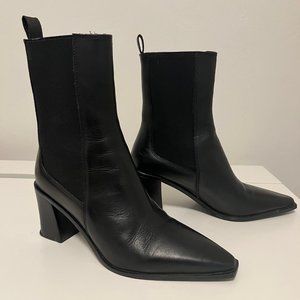 ZARA Heeled Black Leather Chelsea Ankle Boots, Size 39